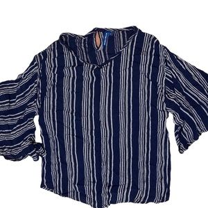 Fame forever navy blue white stripe bell sleeved top  - S